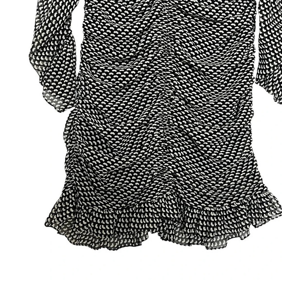 ZARA Black and Cream Patterned Ruched Mini Dress Size Medium - Picture 7 of 9